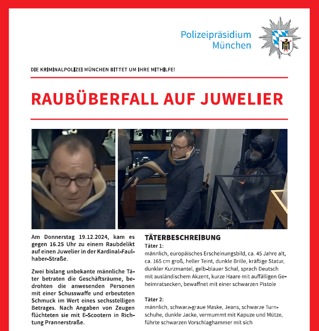 Fahndunsplakat Juwelier Raub Polizei