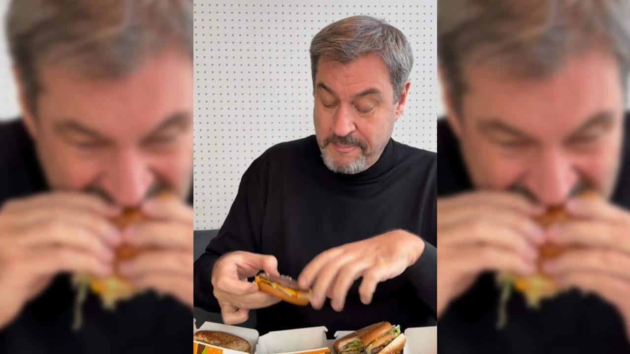 Markus Söder präsentiert seinen Burgertrick